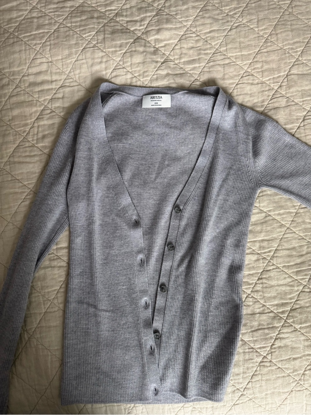 Aritzia Light Grey Ribbed Button Cardigan